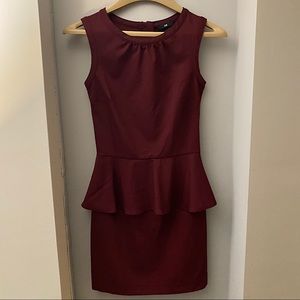 Burgundy Fitted Midi Dress